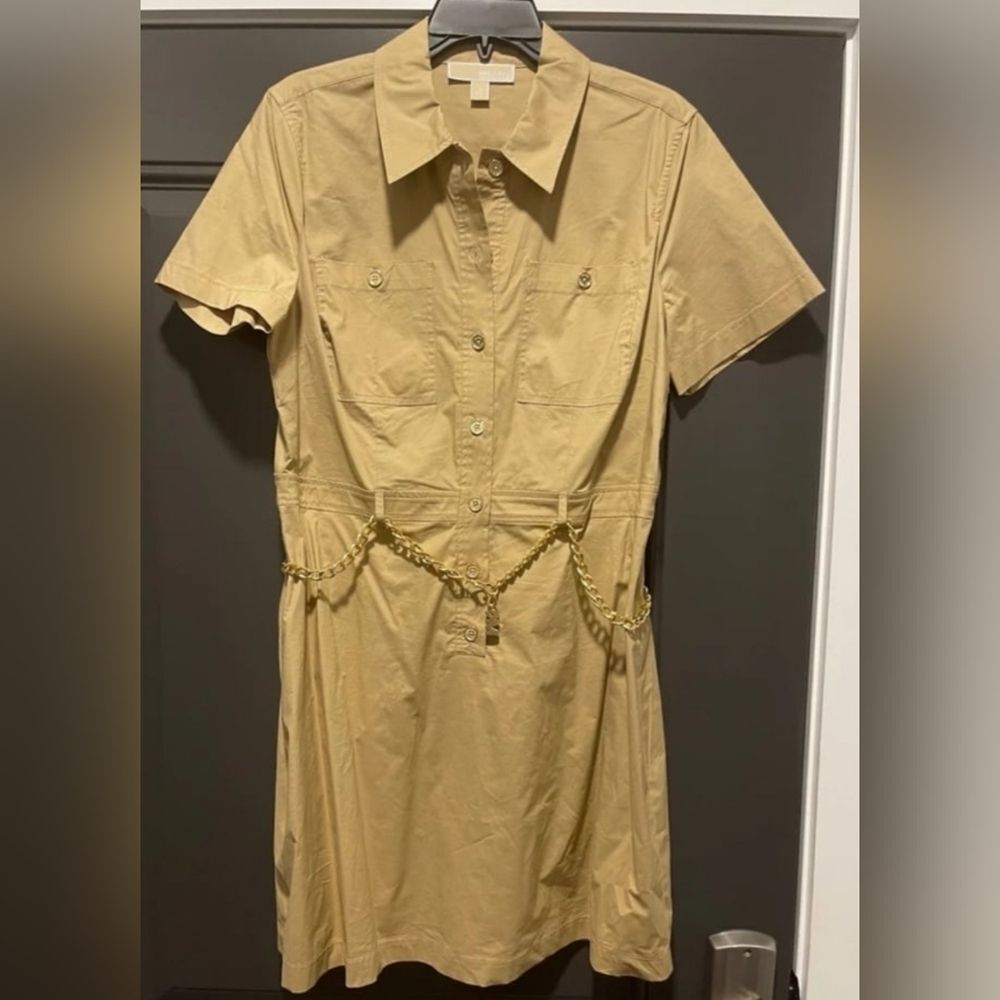 MICHAEL KORS SAFARI khaki dress size Medium M 12 button down shirt dress Mk sexy